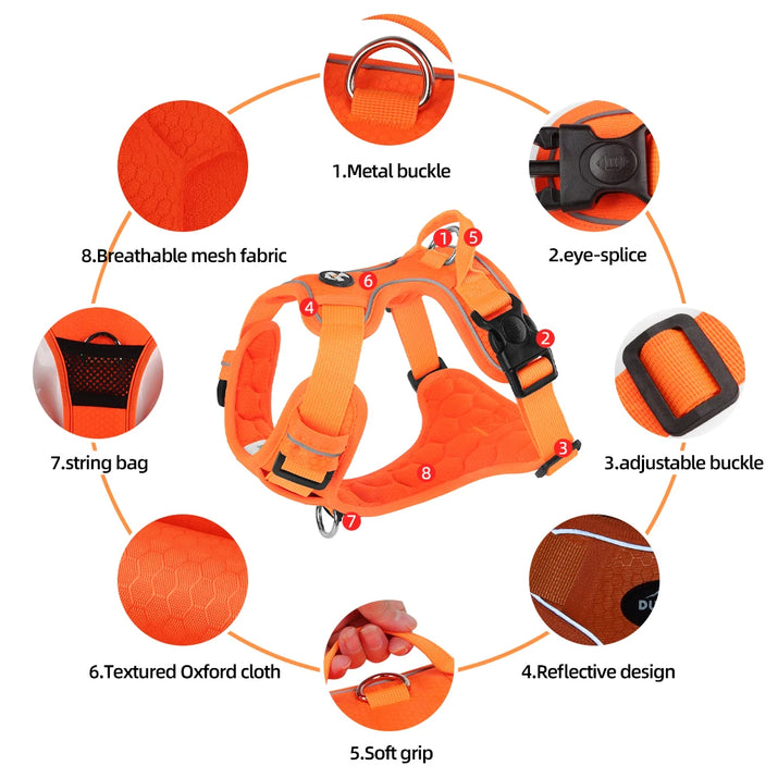 Adjustable No-Pull Reflective Dog Harness for Medium to Large Breeds 